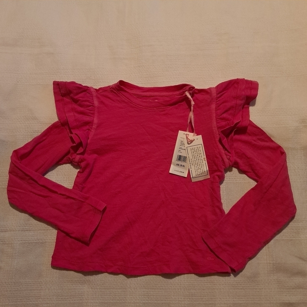 Vineyard Vines girls XS 5-6 flutter surftee pink long sleeve shirt, NWT